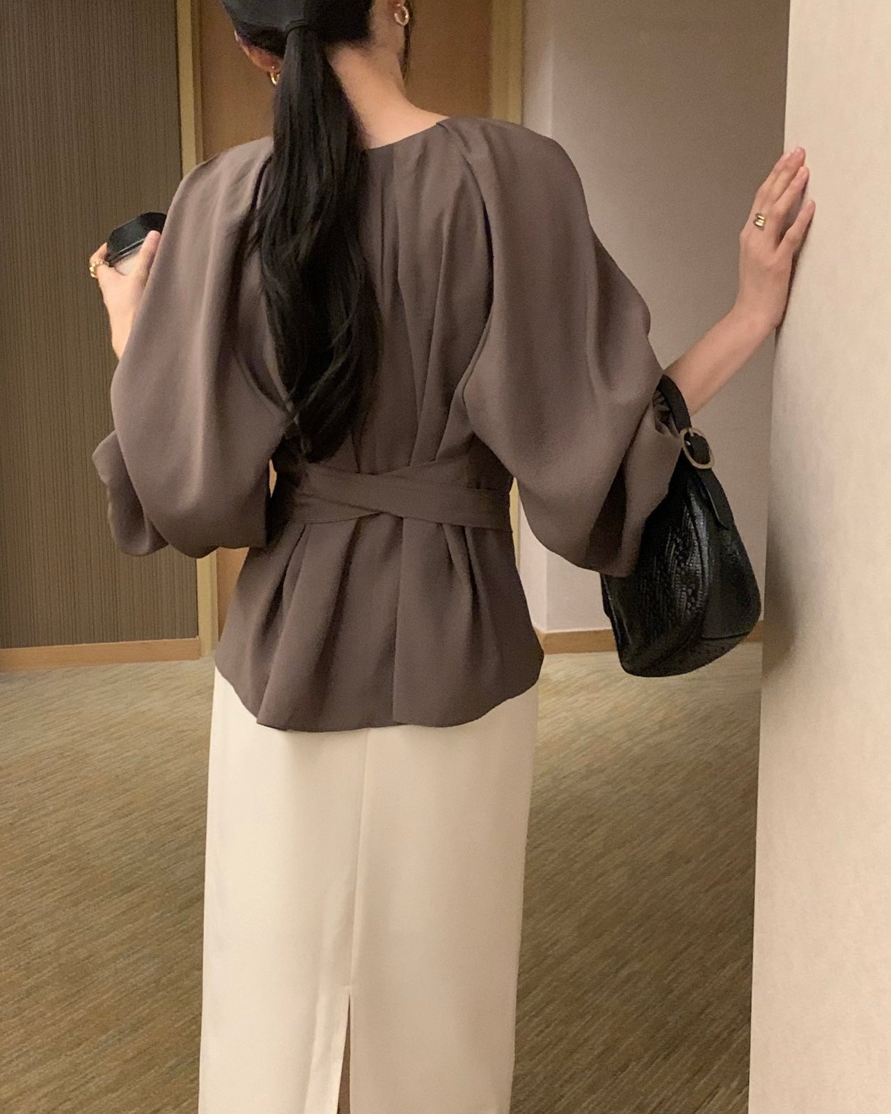 Tie-Waist Pleated Blouse