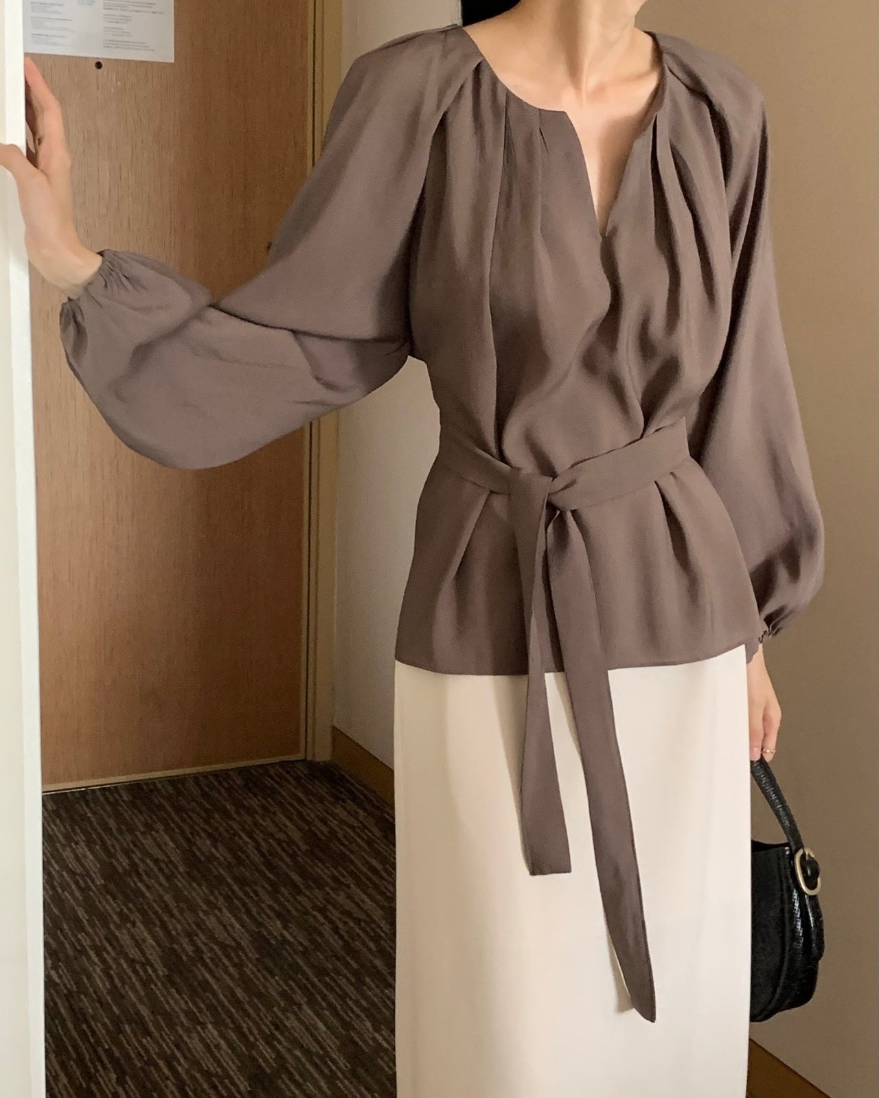Tie-Waist Pleated Blouse