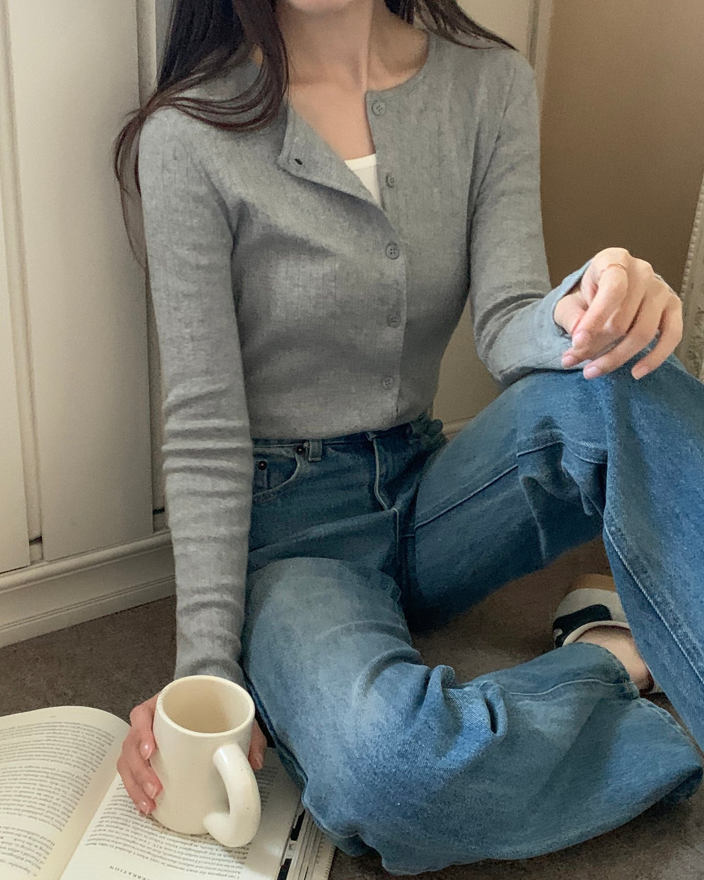 Pointelle Rib Knit Cardigan