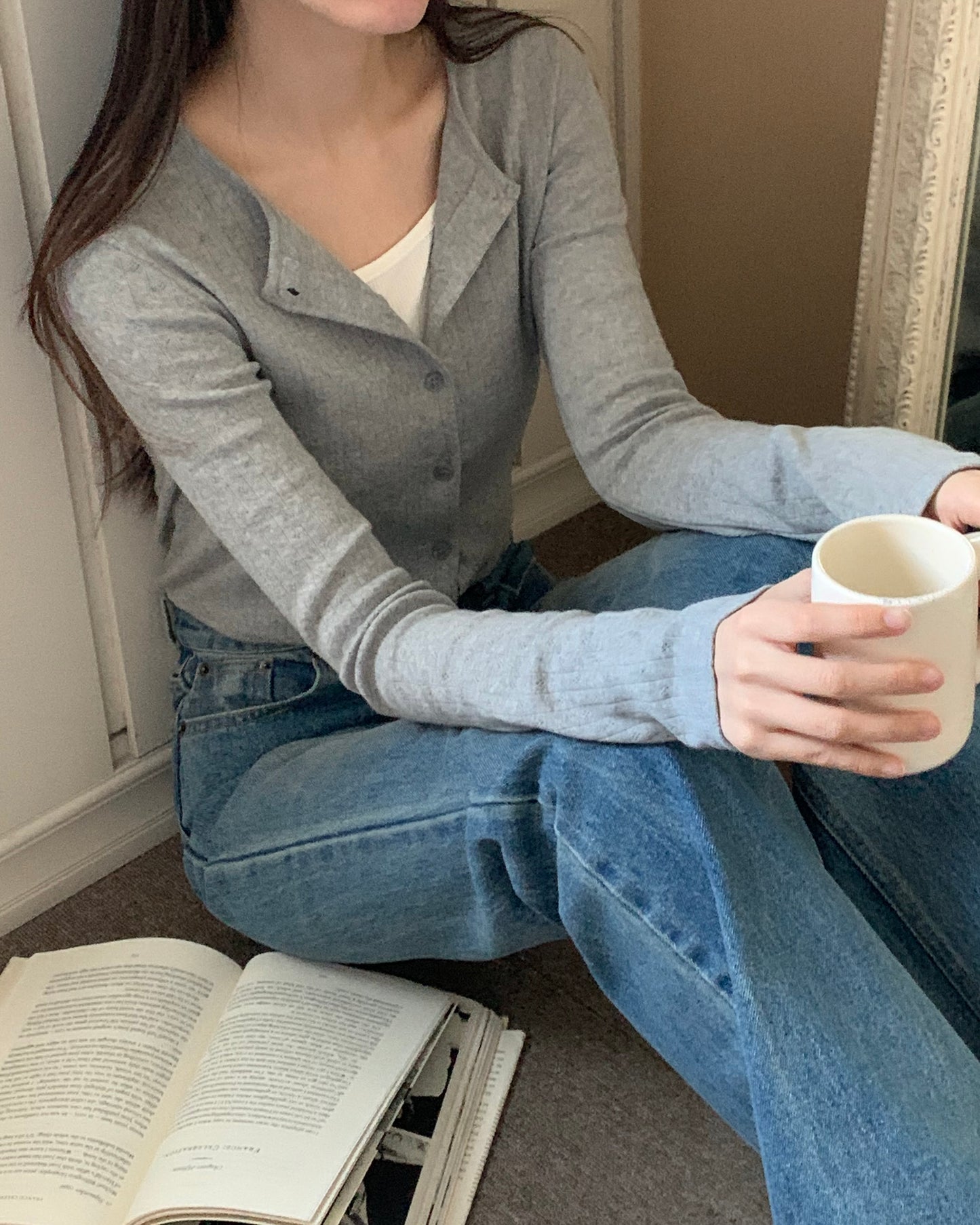 Pointelle Rib Knit Cardigan