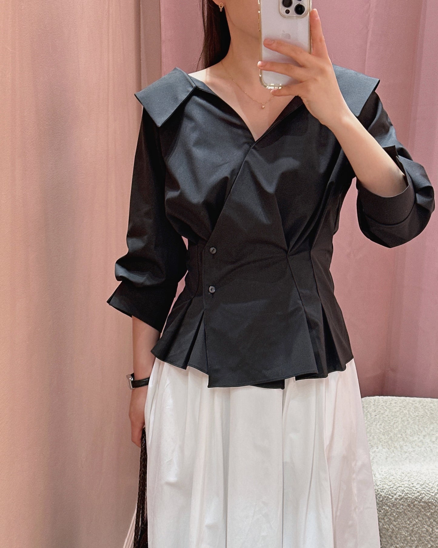 Pointed Collar Peplum Blouse
