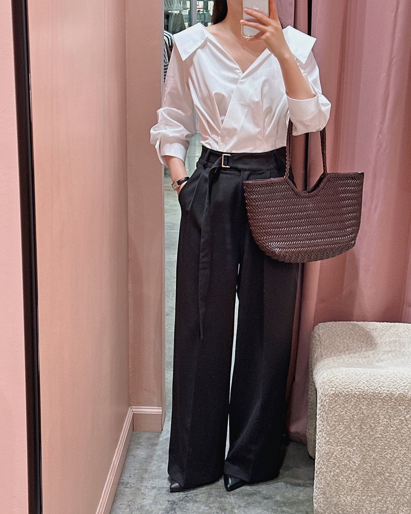 Pointed Collar Peplum Blouse