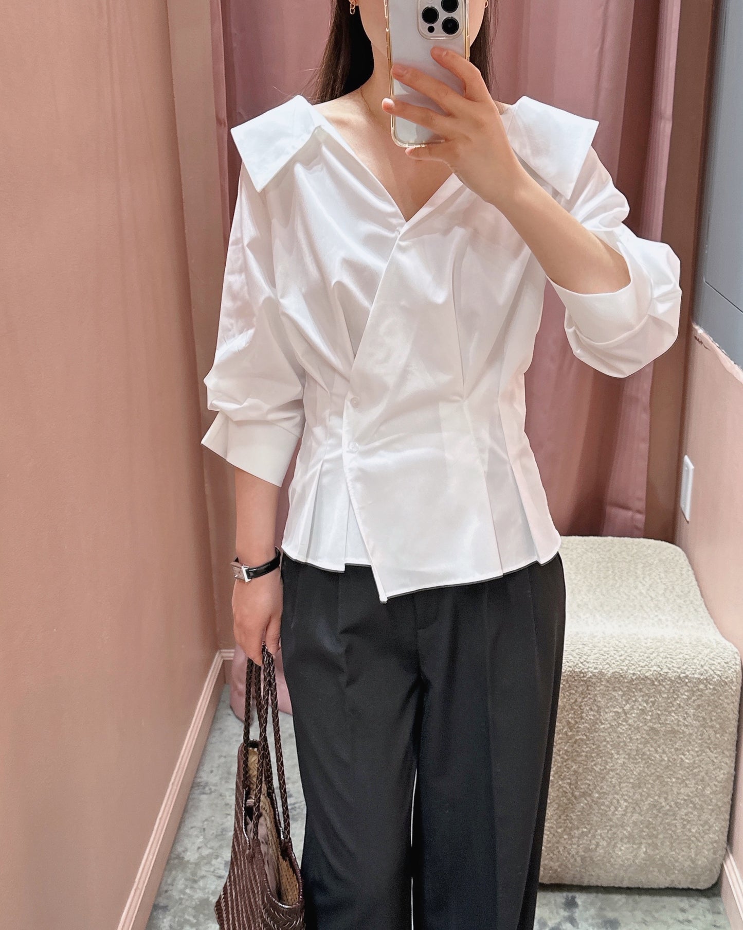 Pointed Collar Peplum Blouse