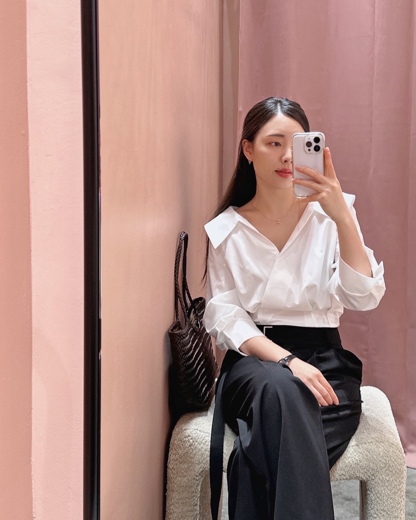 Pointed Collar Peplum Blouse