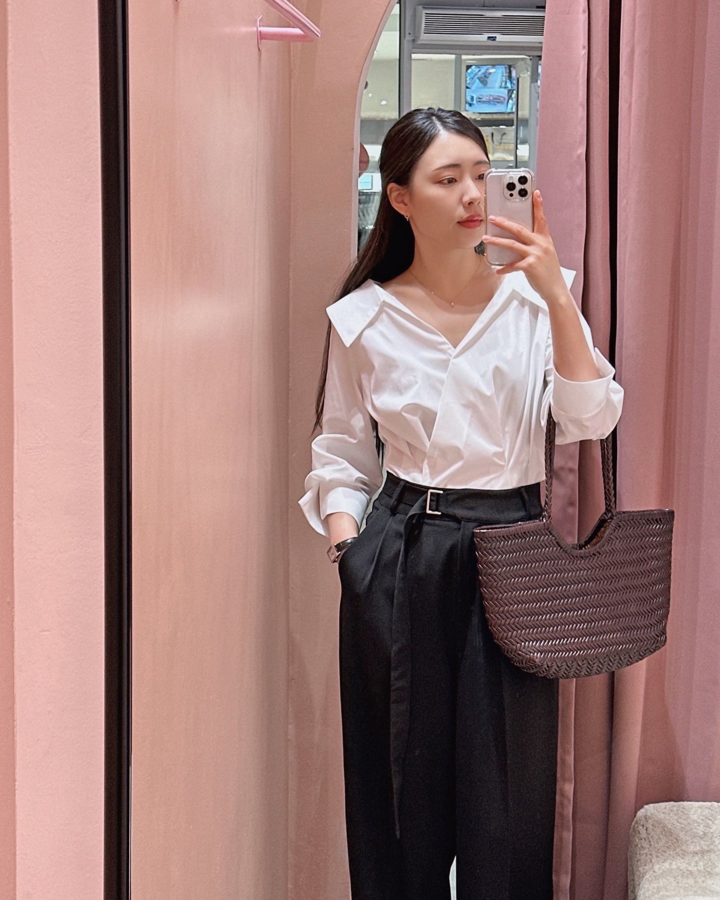 Pointed Collar Peplum Blouse