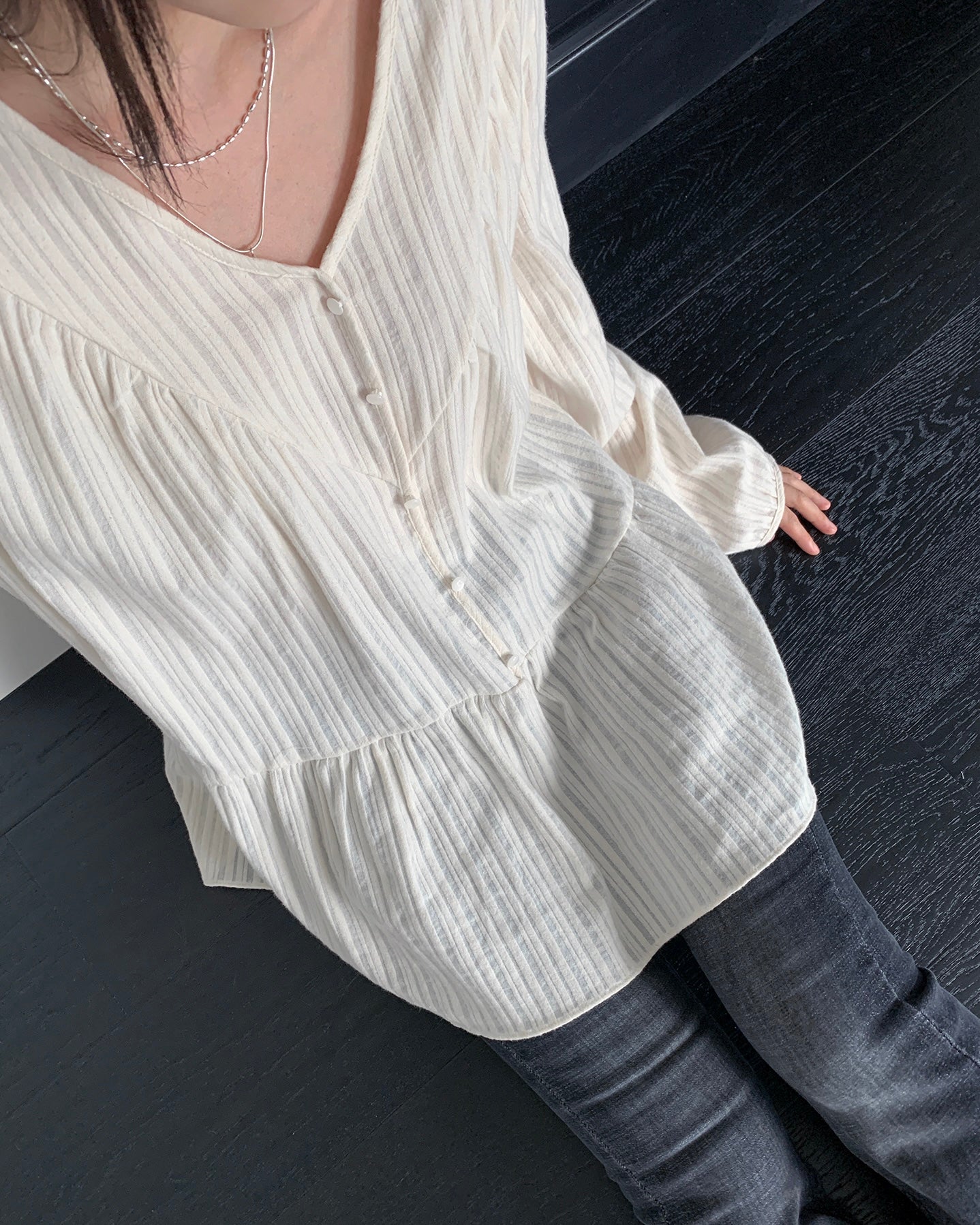 Sheer Peach Skin Peplum Blouse