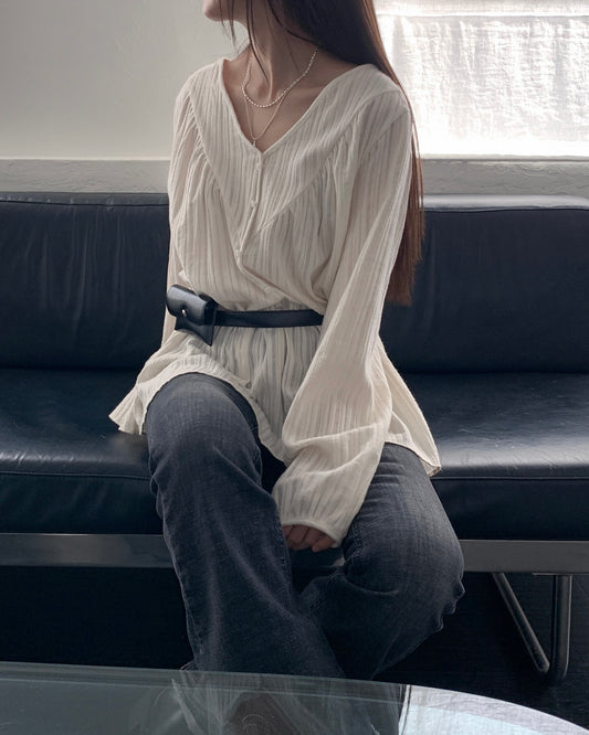 Sheer Peach Skin Peplum Blouse