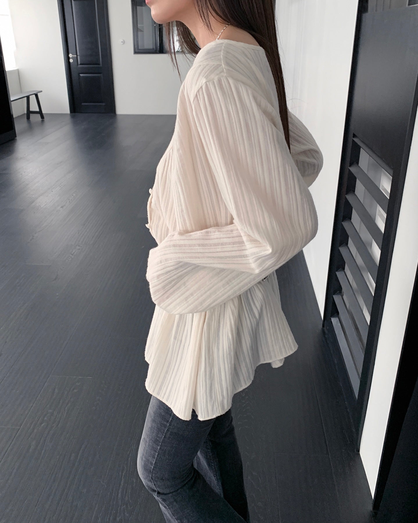 Sheer Peach Skin Peplum Blouse