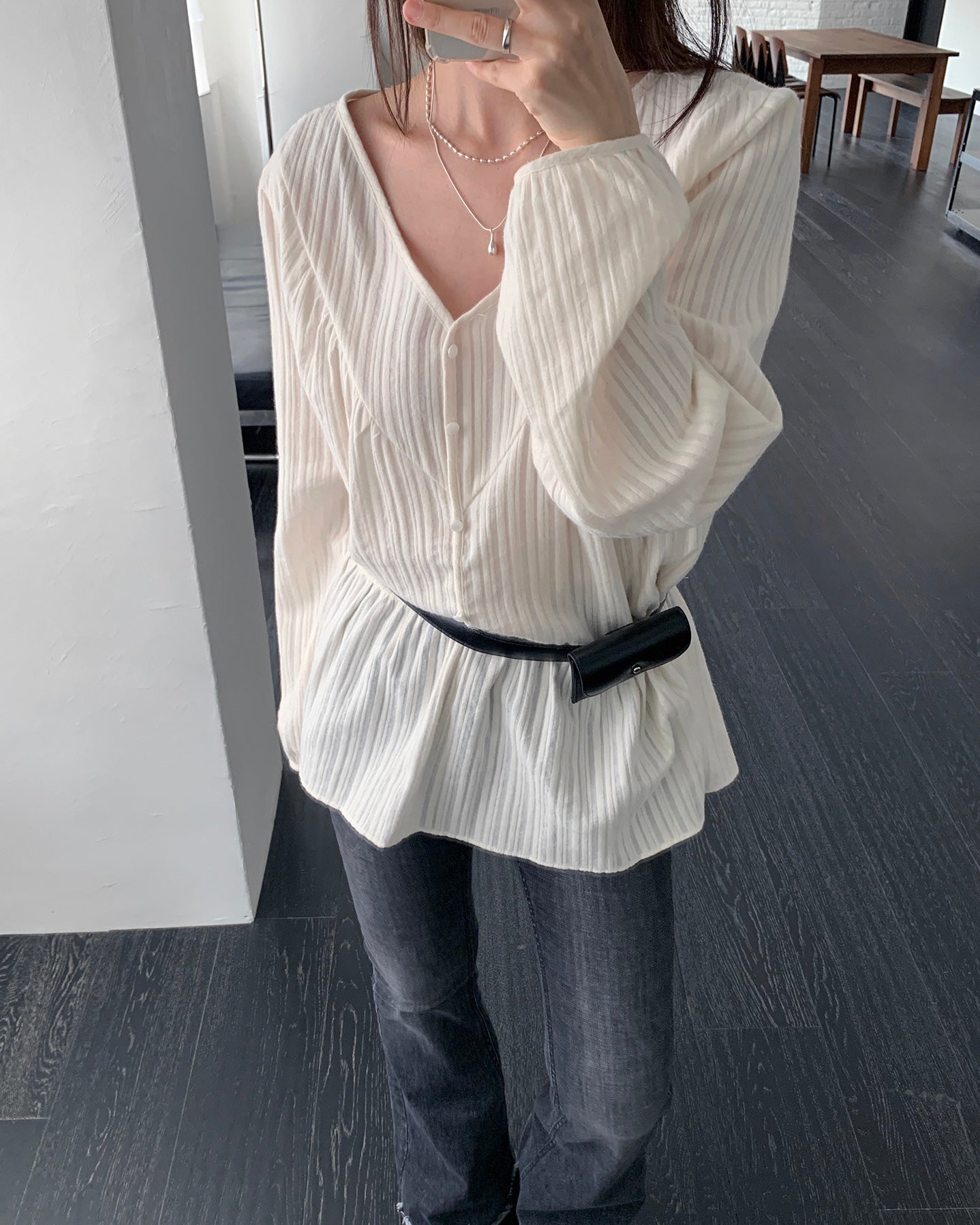 Sheer Peach Skin Peplum Blouse