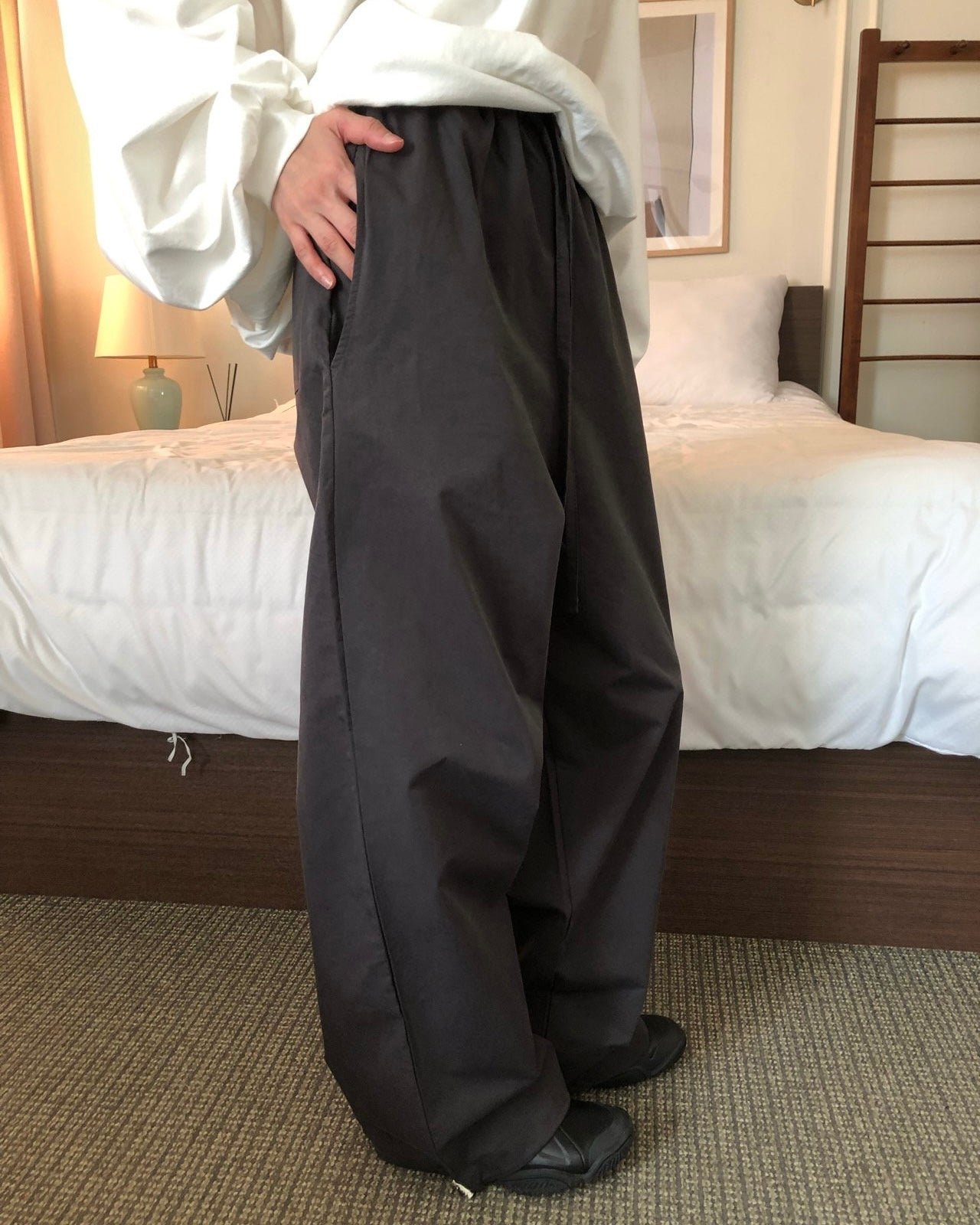 Drawstring Wide Leg Cotton Pants