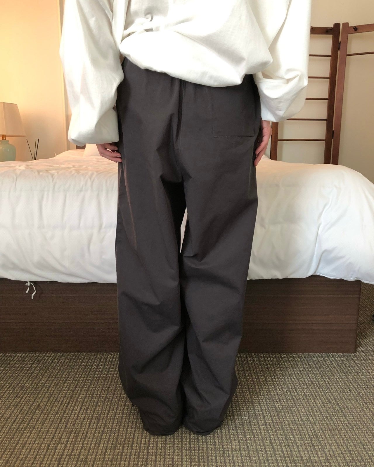 Drawstring Wide Leg Cotton Pants