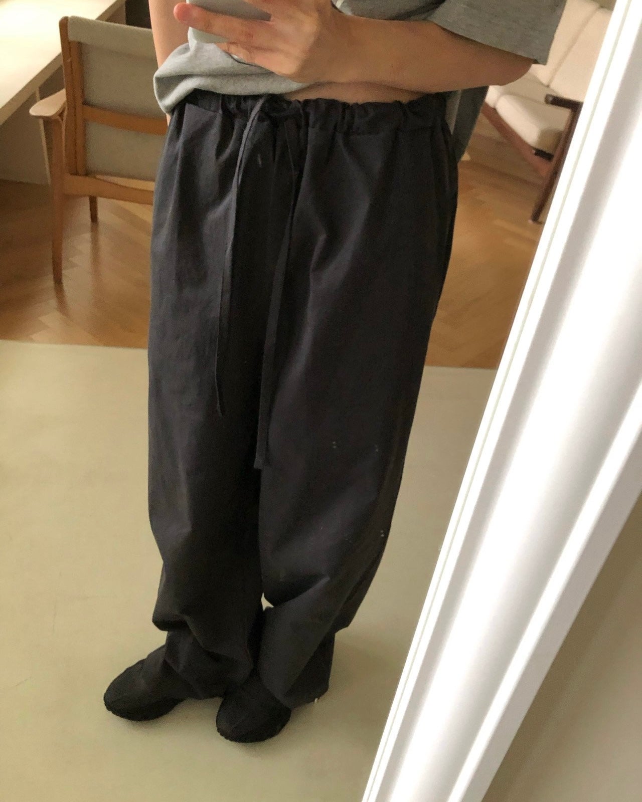 Drawstring Wide Leg Cotton Pants