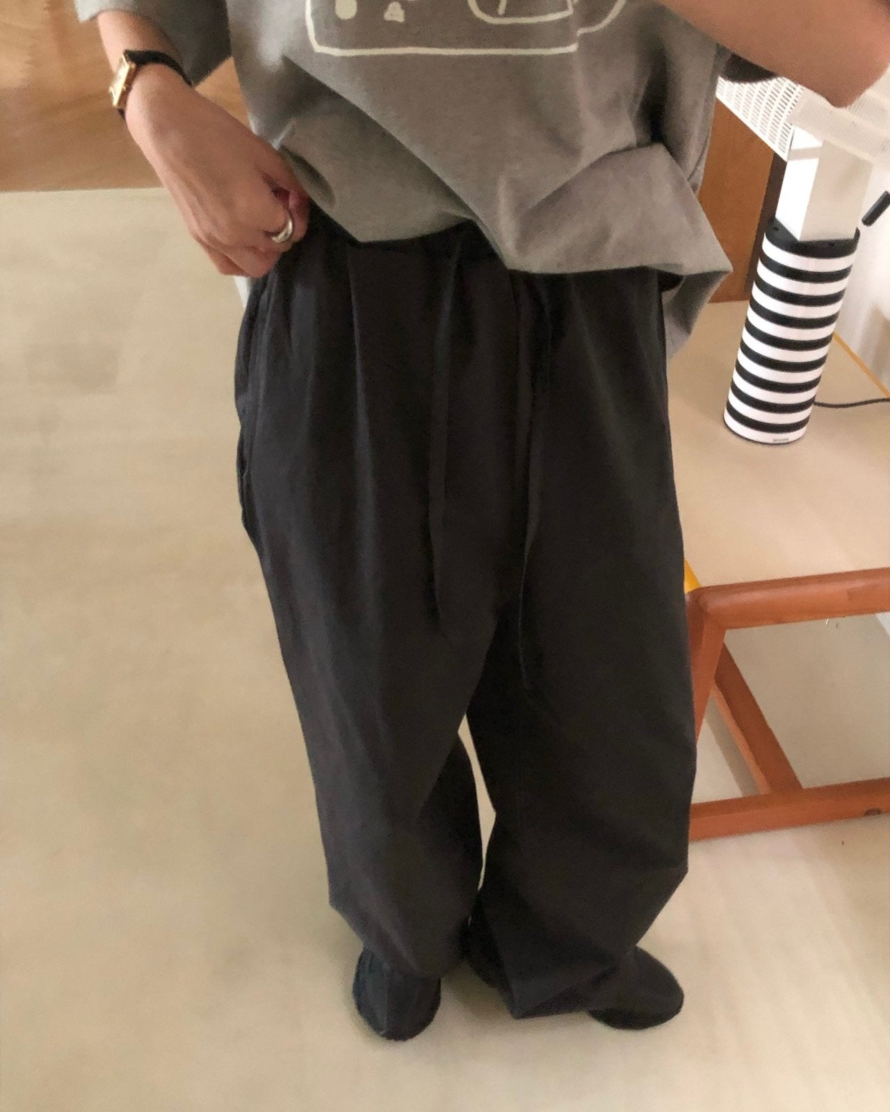 Drawstring Wide Leg Cotton Pants