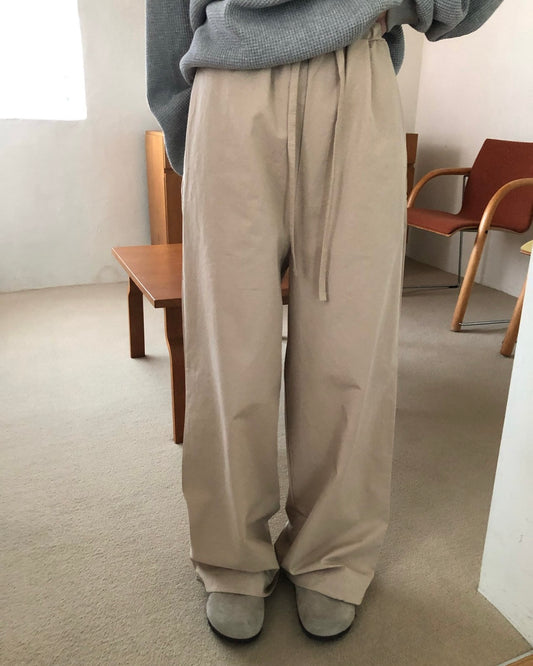 Drawstring Wide Leg Cotton Pants
