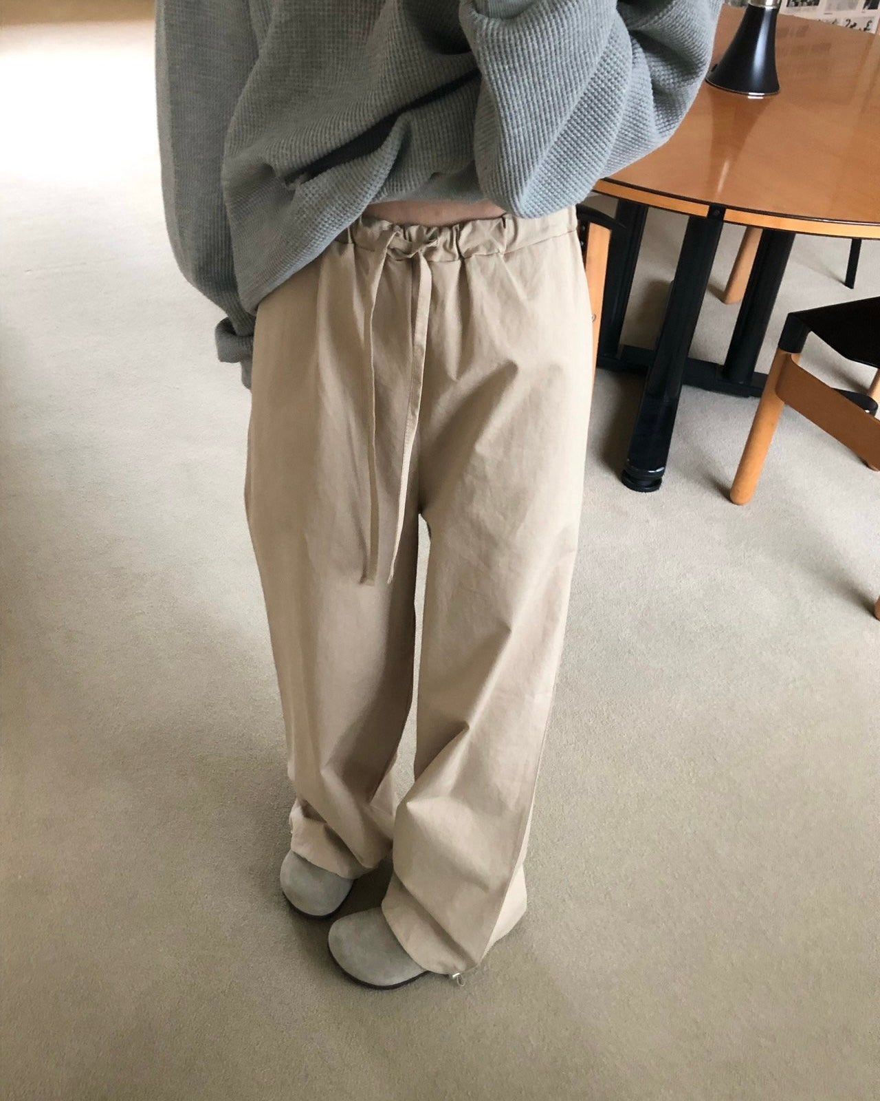 Drawstring Wide Leg Cotton Pants