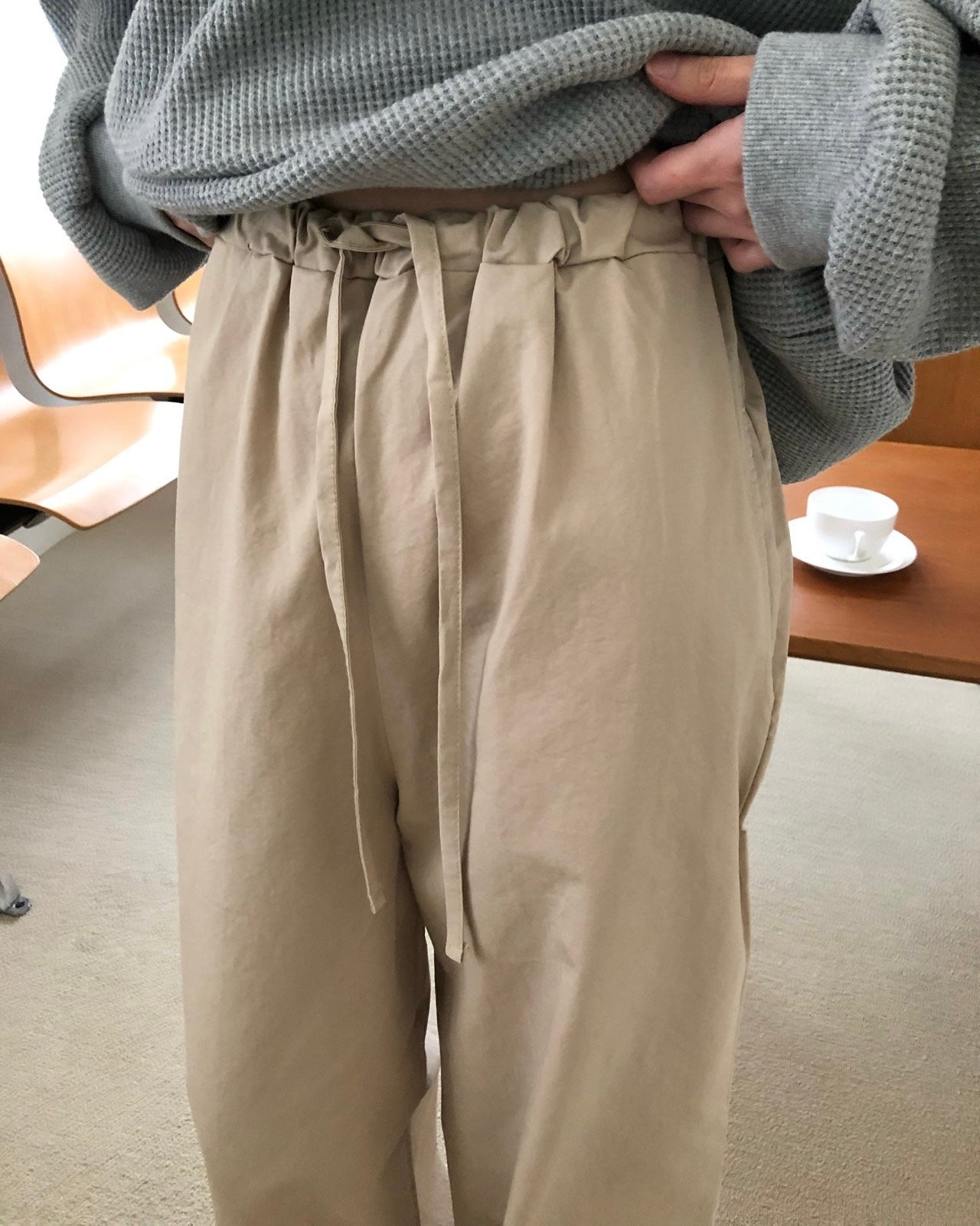 Drawstring Wide Leg Cotton Pants