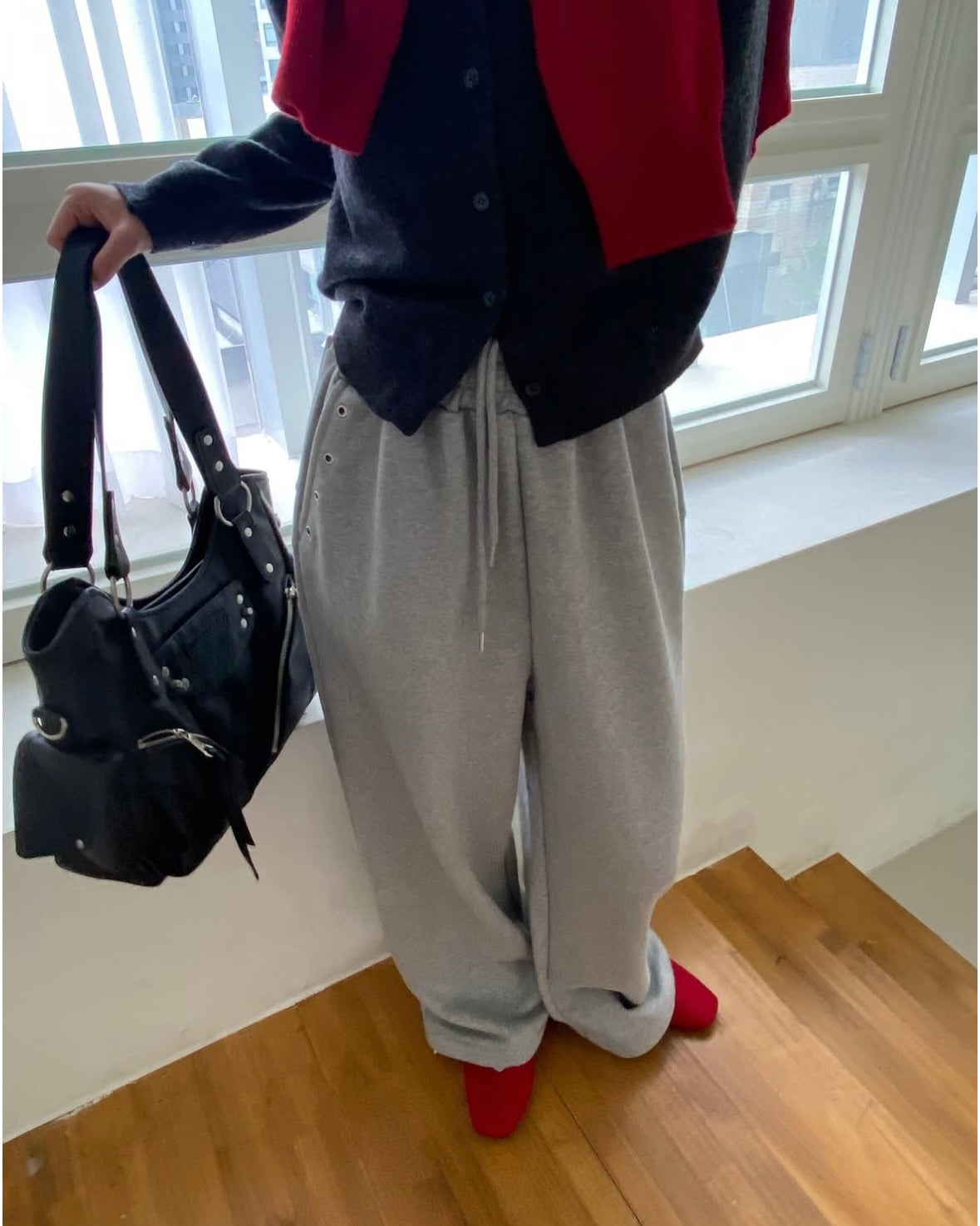 Grommet Detail Wide Leg Sweatpants