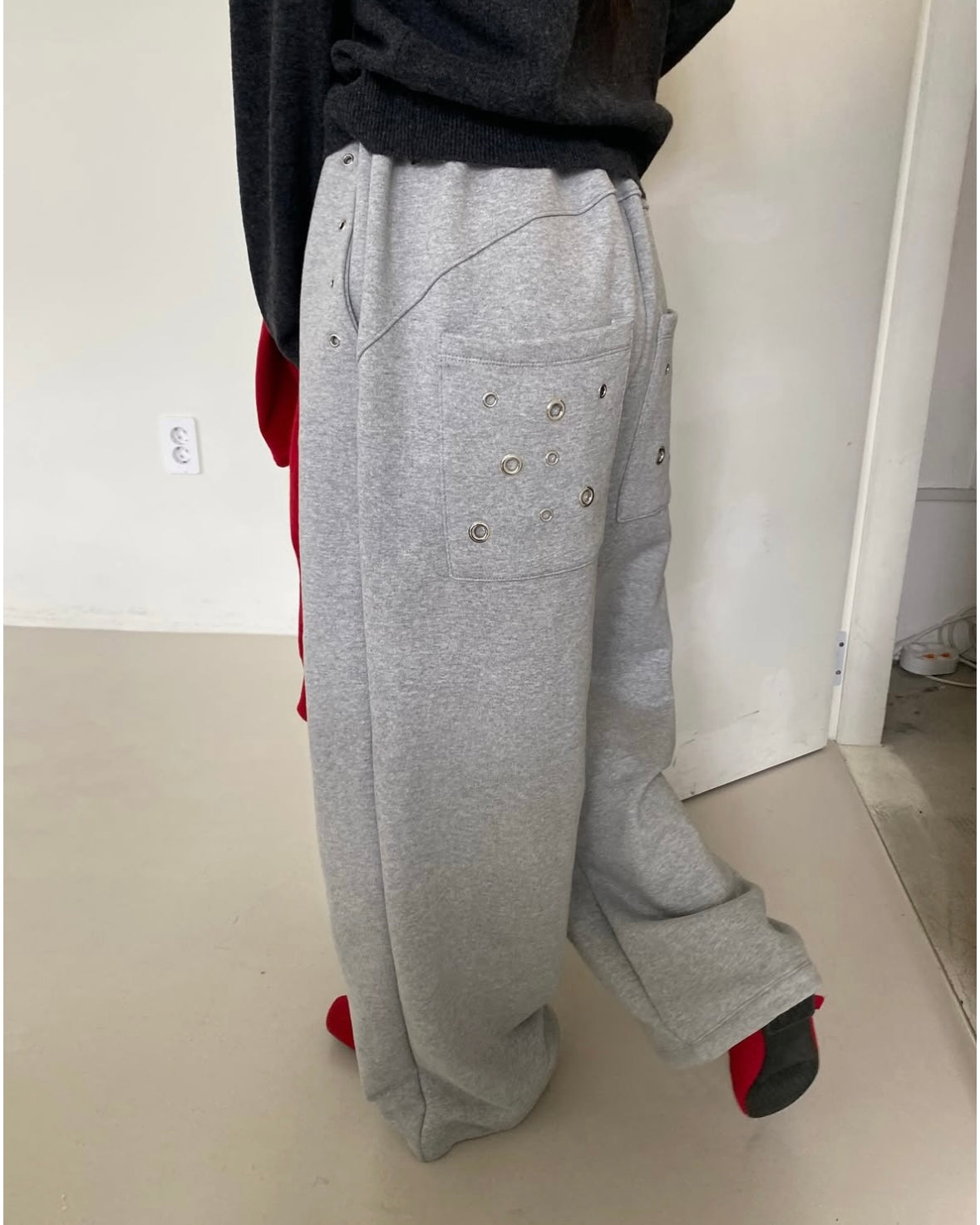 Grommet Detail Wide Leg Sweatpants
