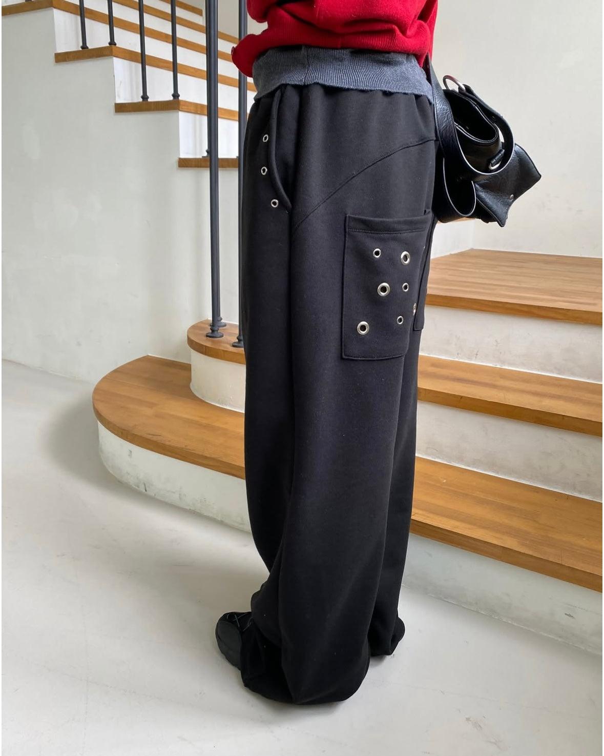 Grommet Detail Wide Leg Sweatpants