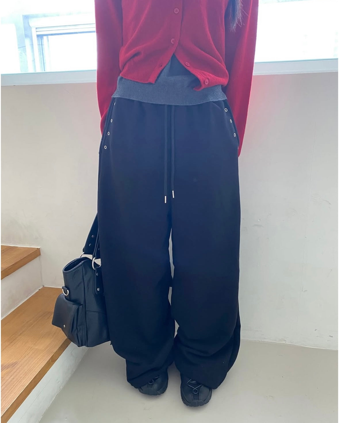 Grommet Detail Wide Leg Sweatpants