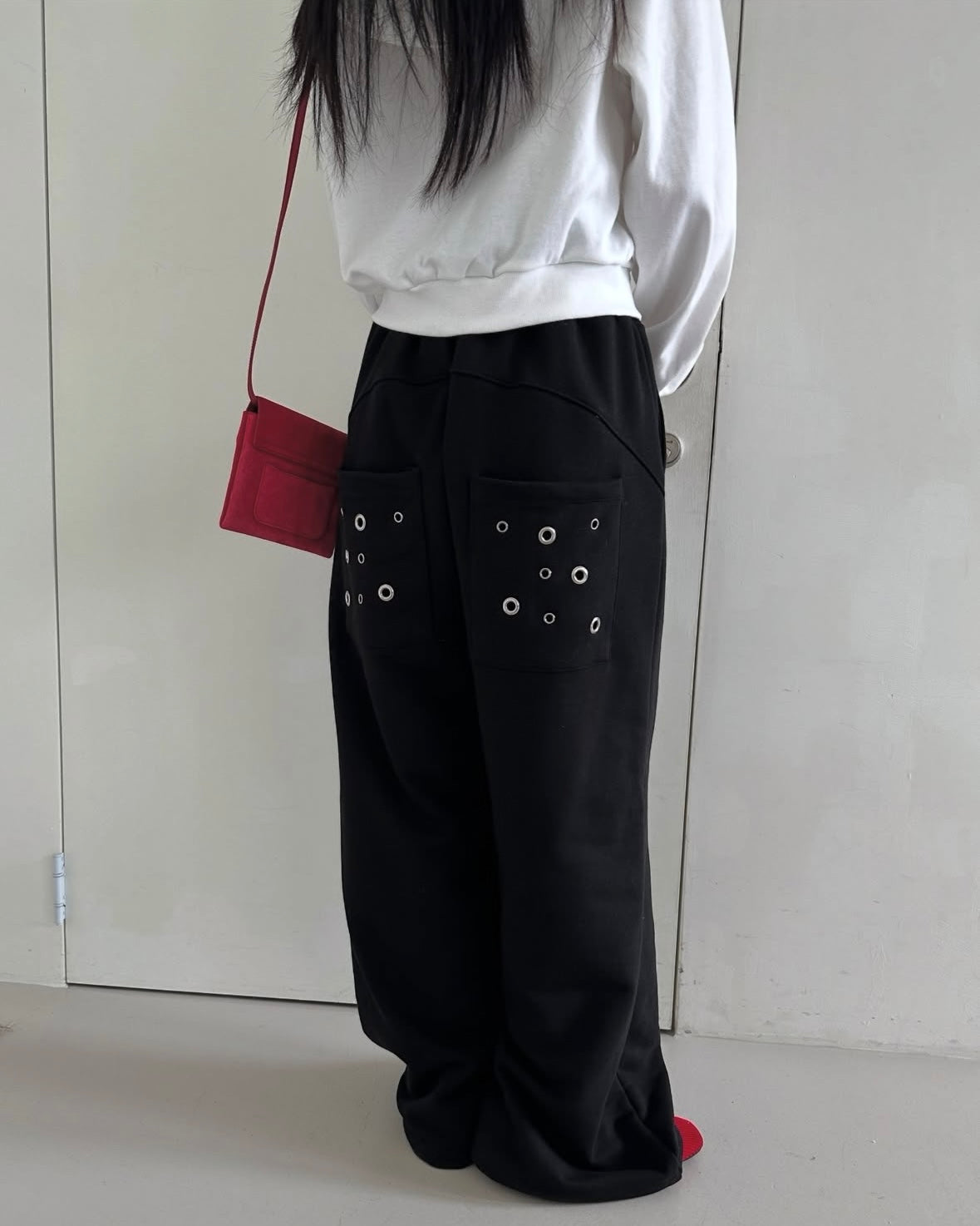 Grommet Detail Wide Leg Sweatpants