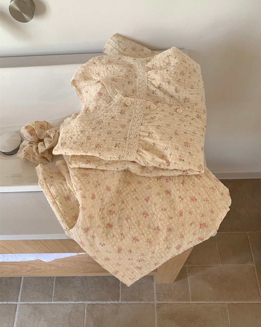 Rosebud Pajama Set with Scrunchie