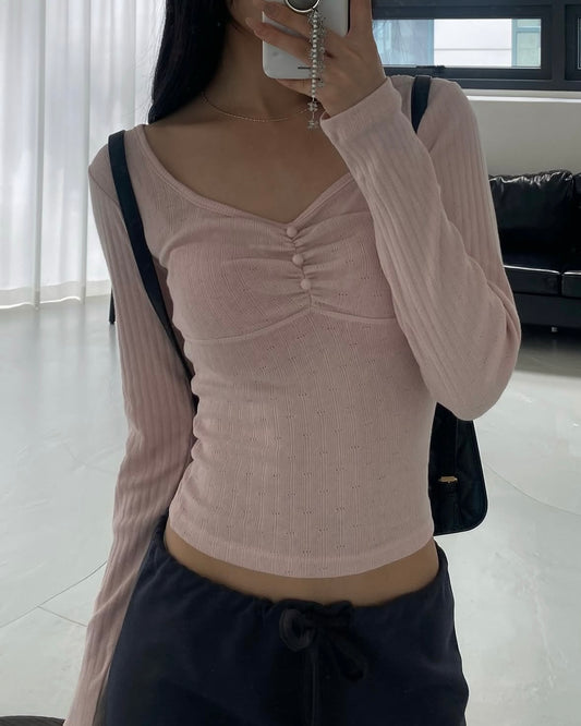 Scoop Neck Ribbed Long Sleeve