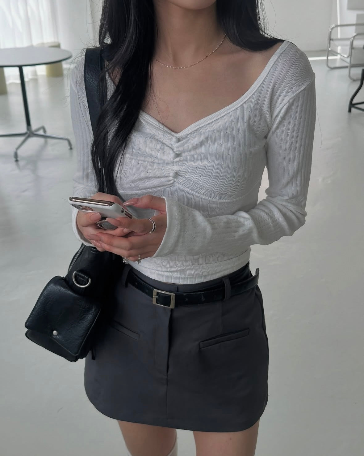 Scoop Neck Ribbed Long Sleeve