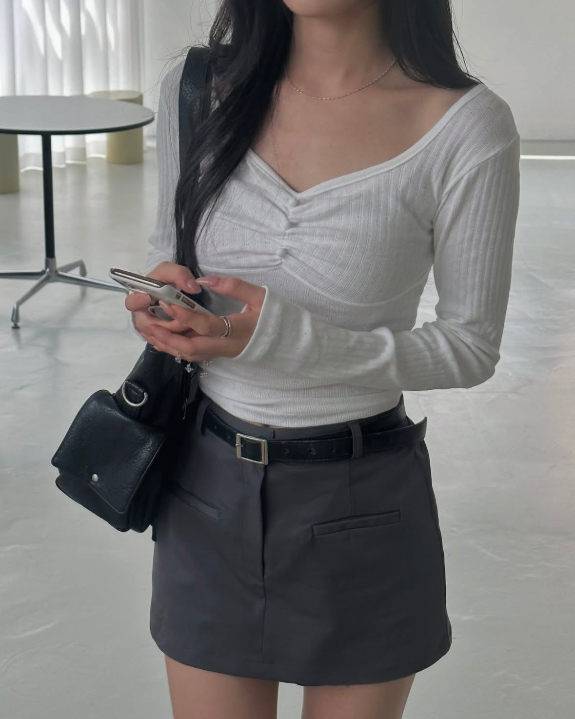 Scoop Neck Ribbed Long Sleeve