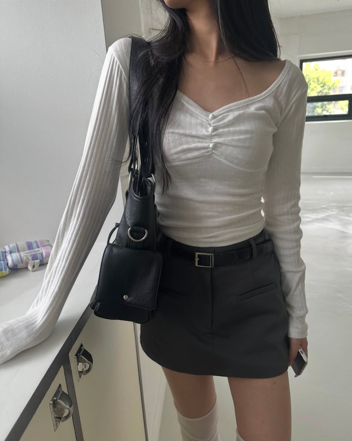 Scoop Neck Ribbed Long Sleeve