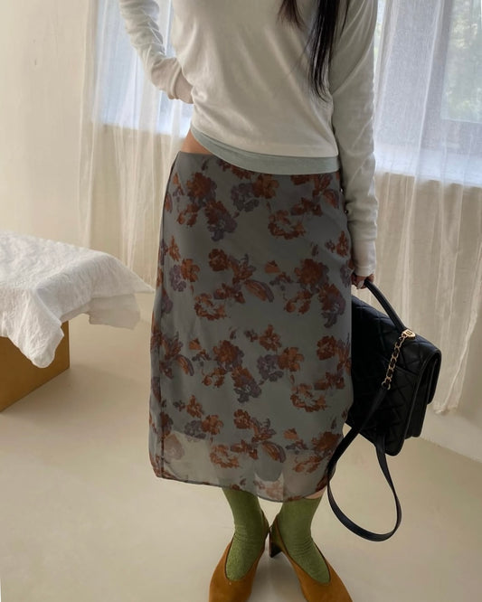 Floral Low Rise Midi Skirt