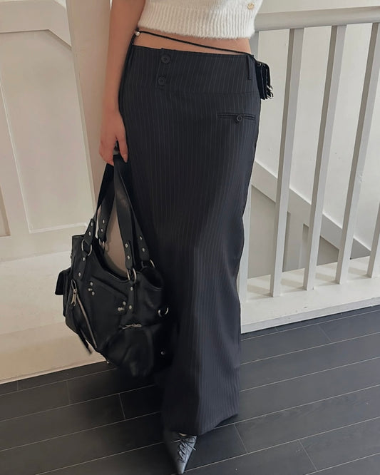 Pinstripe Low Rise Maxi Skirt