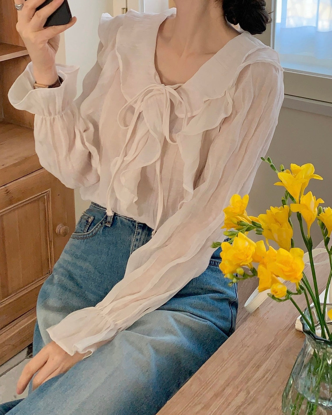 Sheer Ruffle Blouse