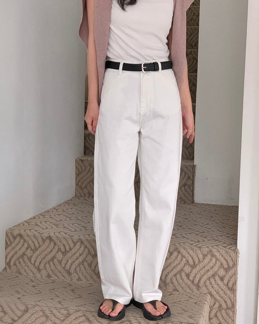Straight Wide-Leg White Jeans