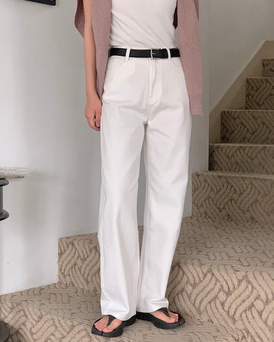 Straight Wide-Leg White Jeans