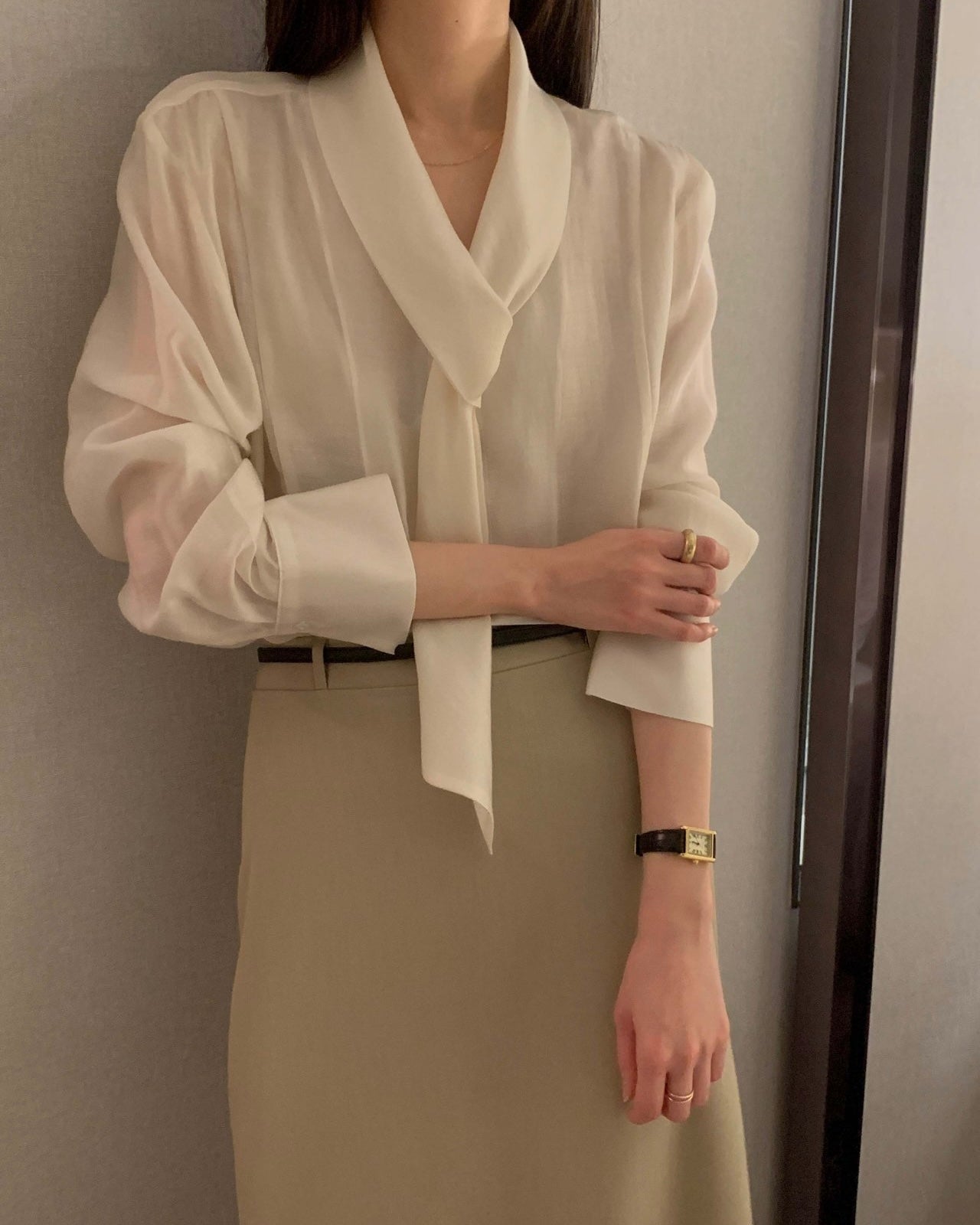 Sheer Scarf Tie Blouse