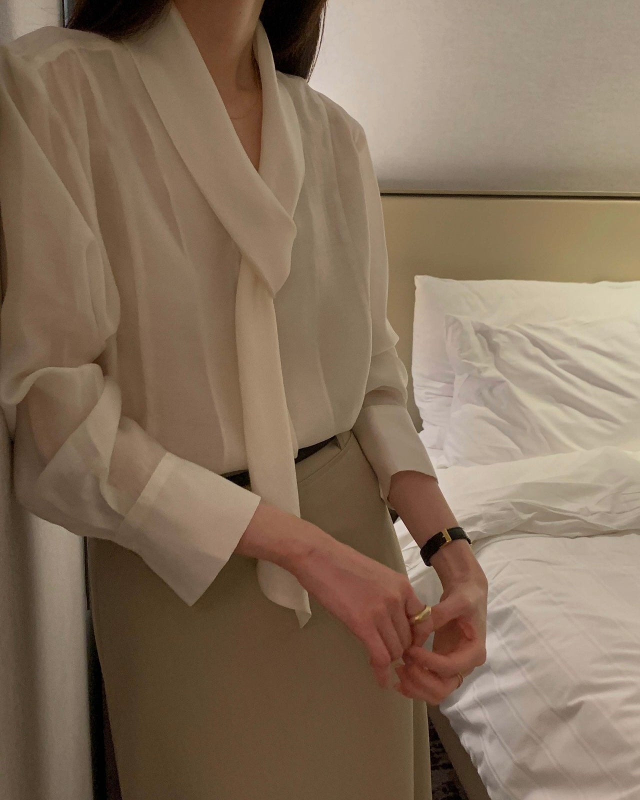 Sheer Scarf Tie Blouse