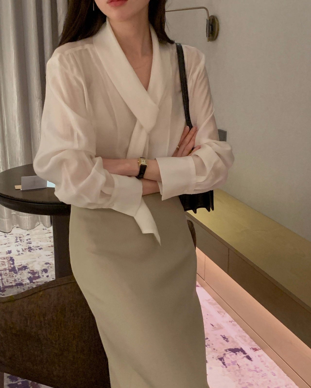 Sheer Scarf Tie Blouse