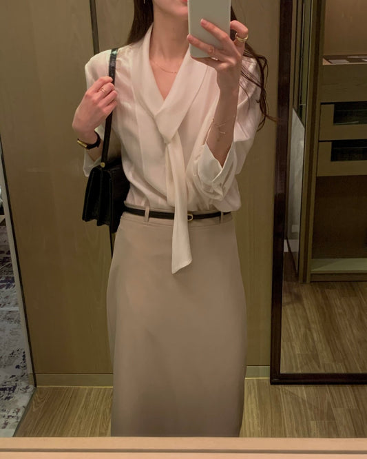 Sheer Scarf Tie Blouse