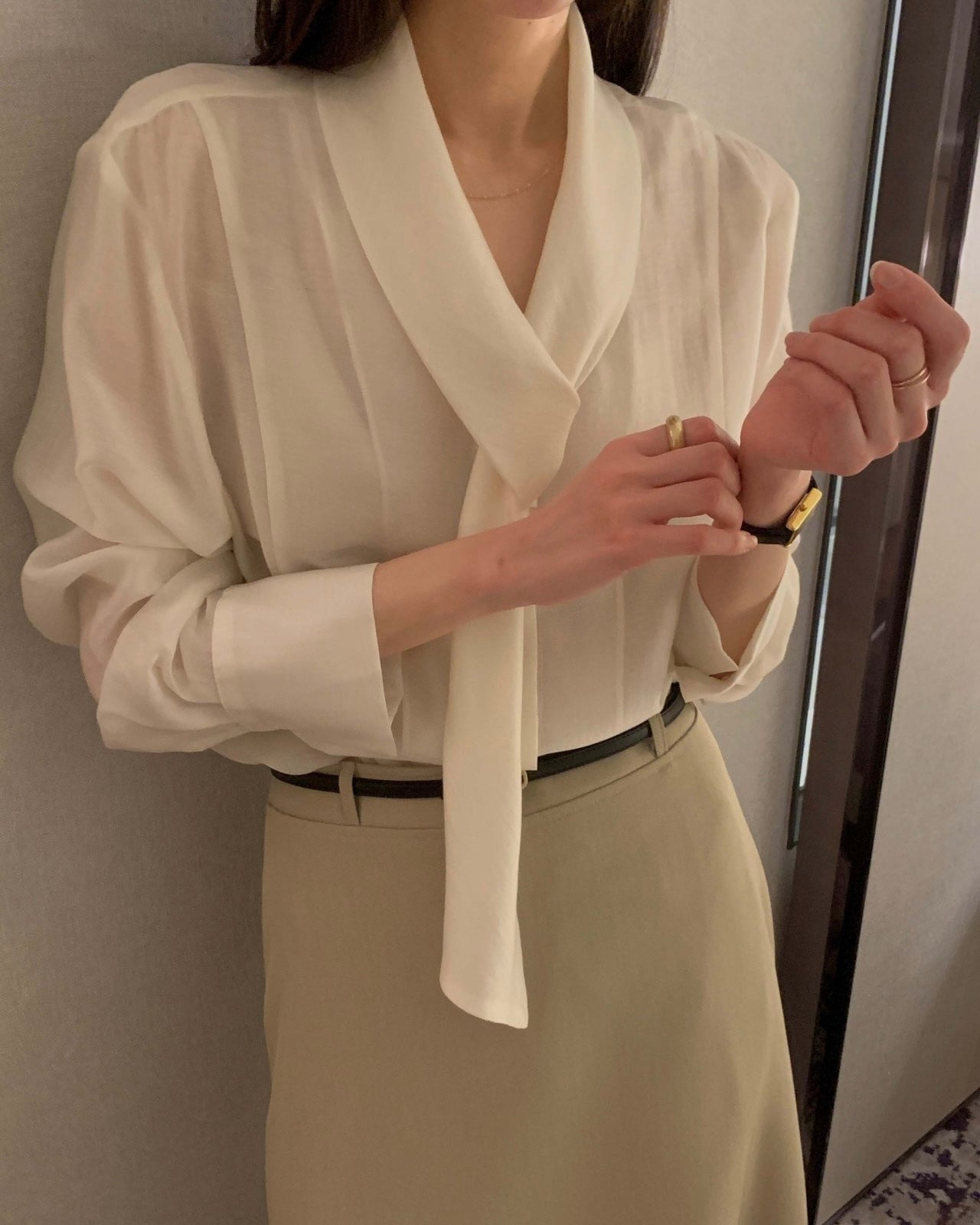 Sheer Scarf Tie Blouse