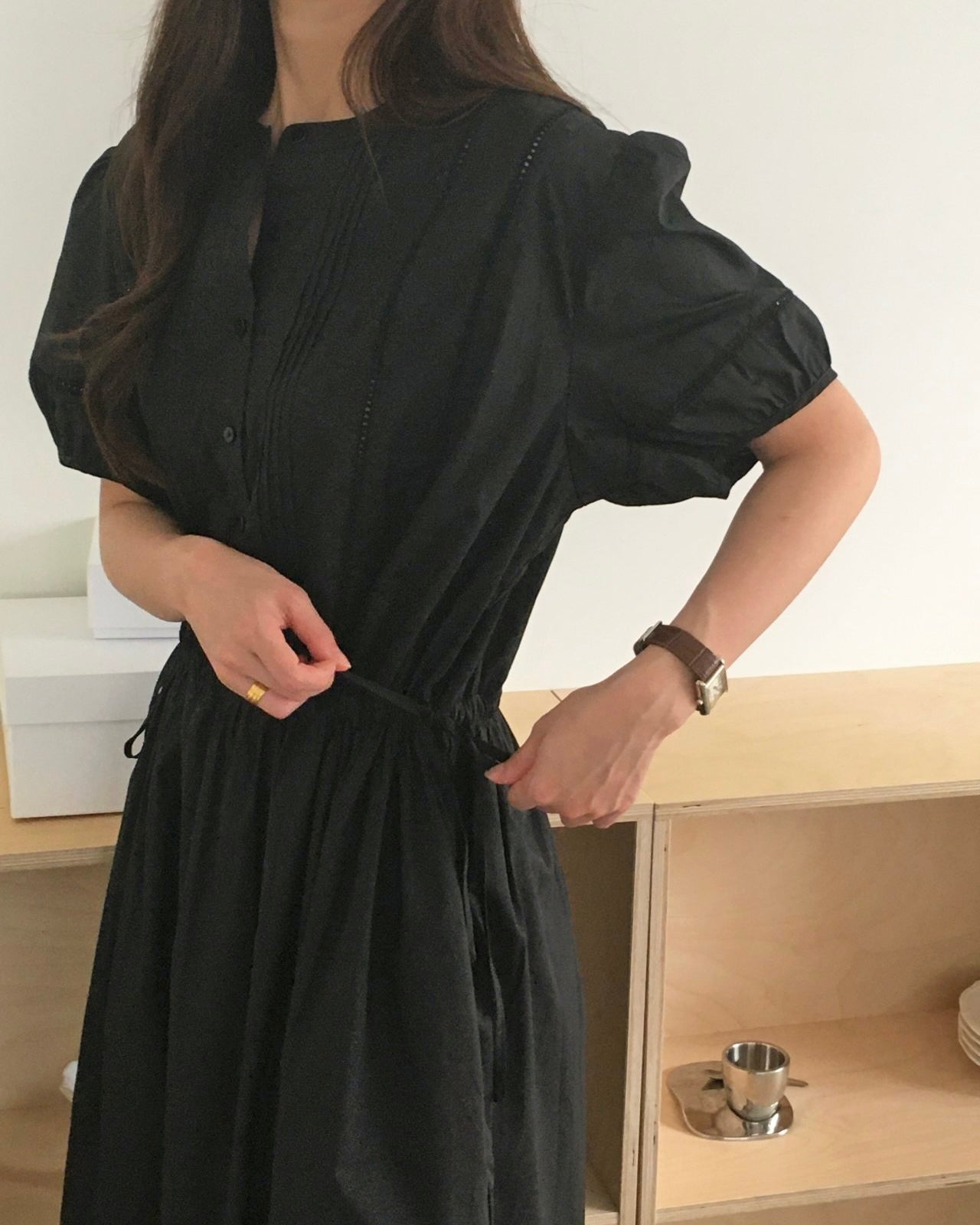 Pintuck Cotton Maxi Dress