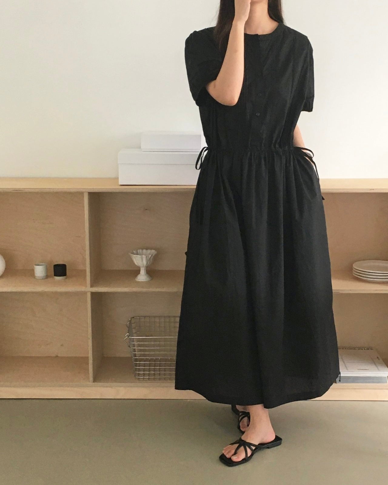 Pintuck Cotton Maxi Dress