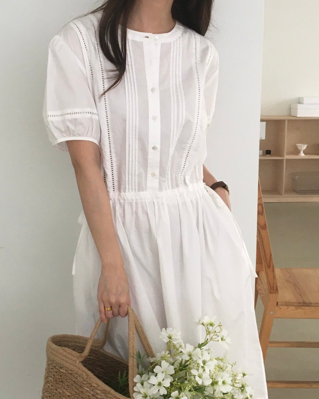 Pintuck Cotton Maxi Dress