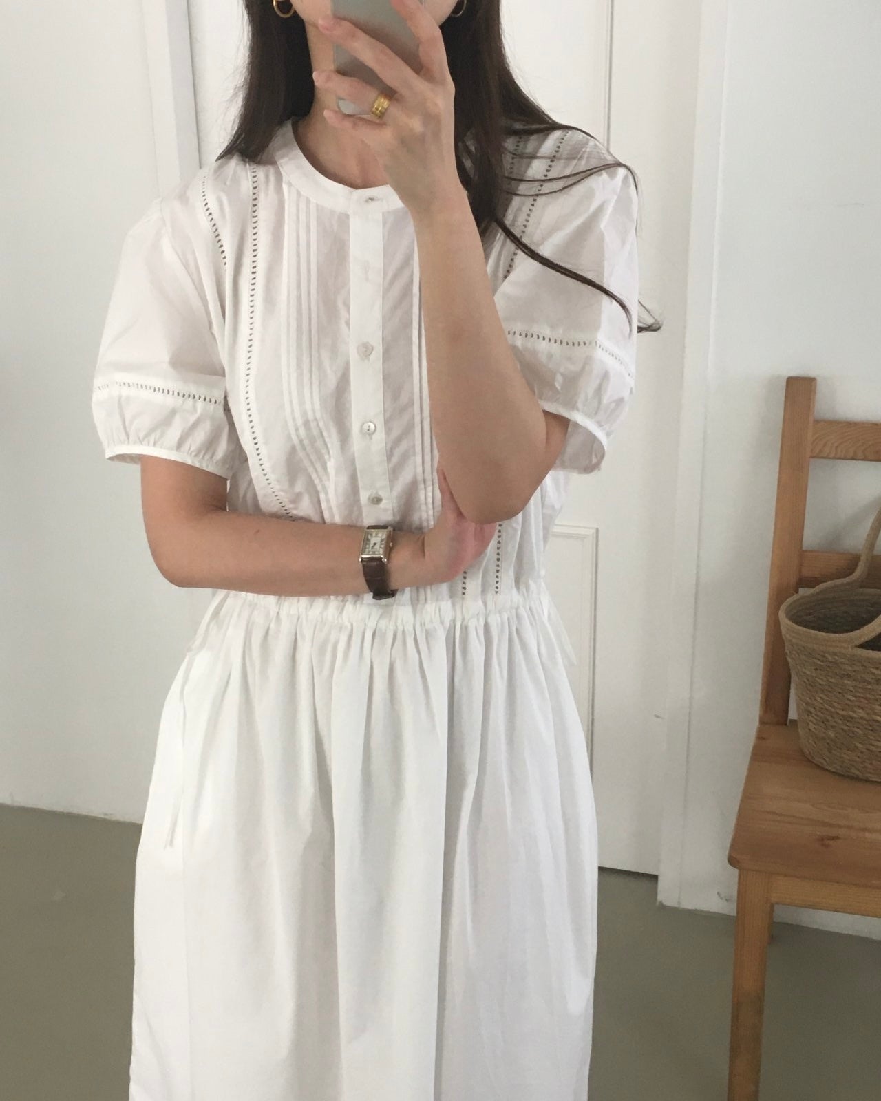 Pintuck Cotton Maxi Dress