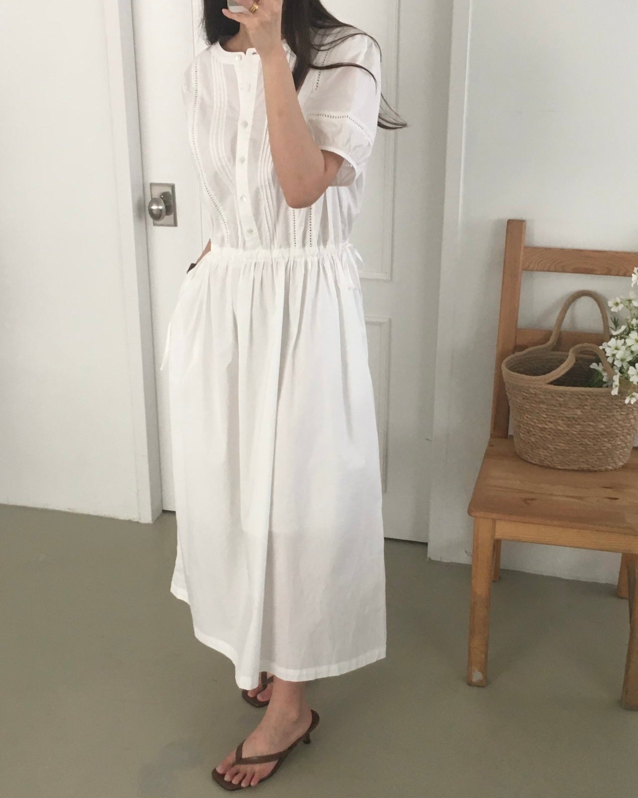 Pintuck Cotton Maxi Dress