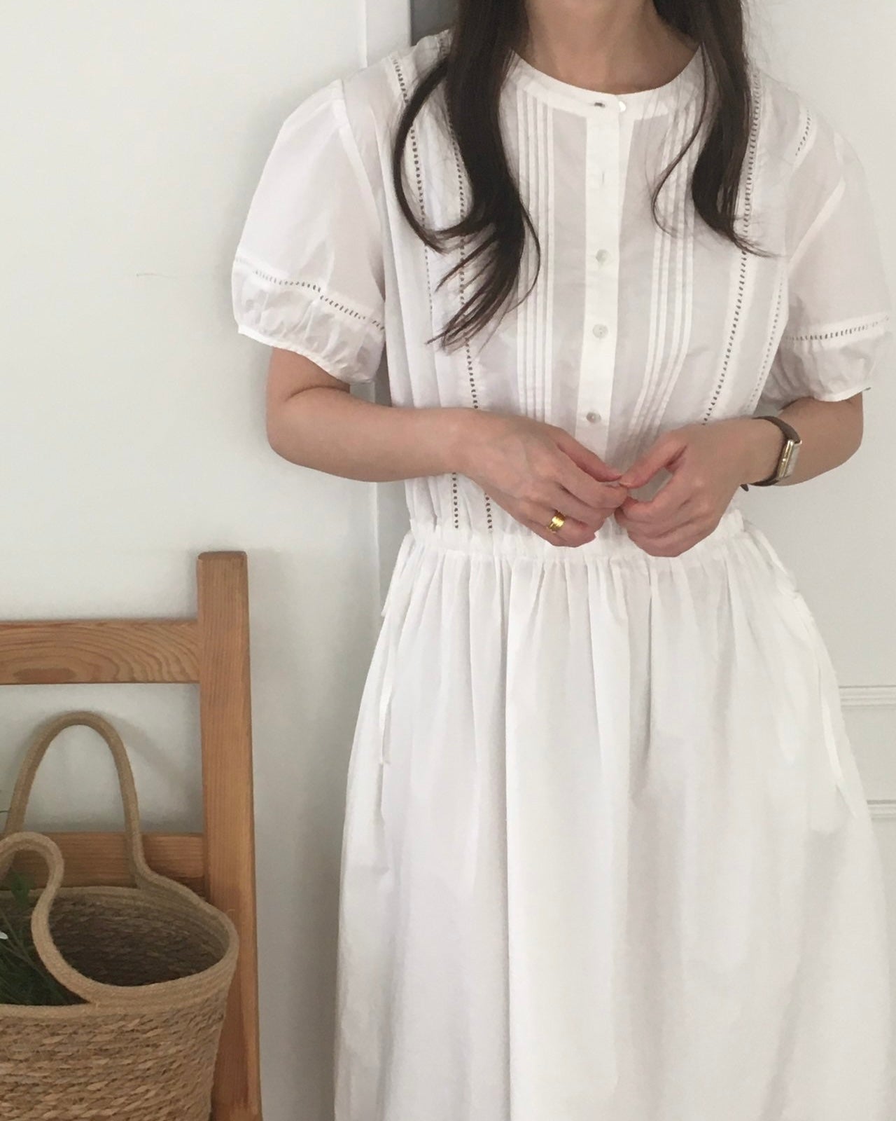 Pintuck Cotton Maxi Dress