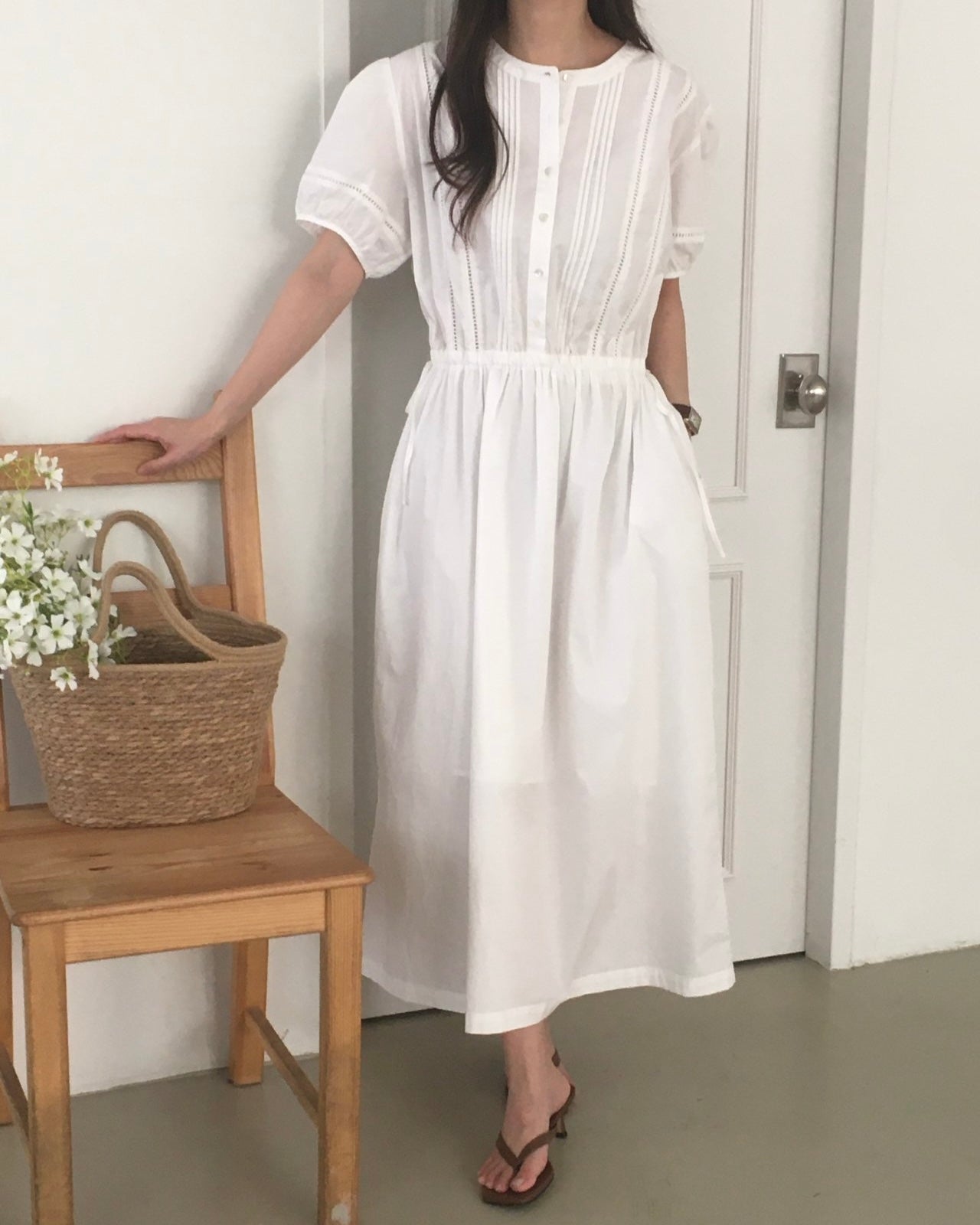 Pintuck Cotton Maxi Dress
