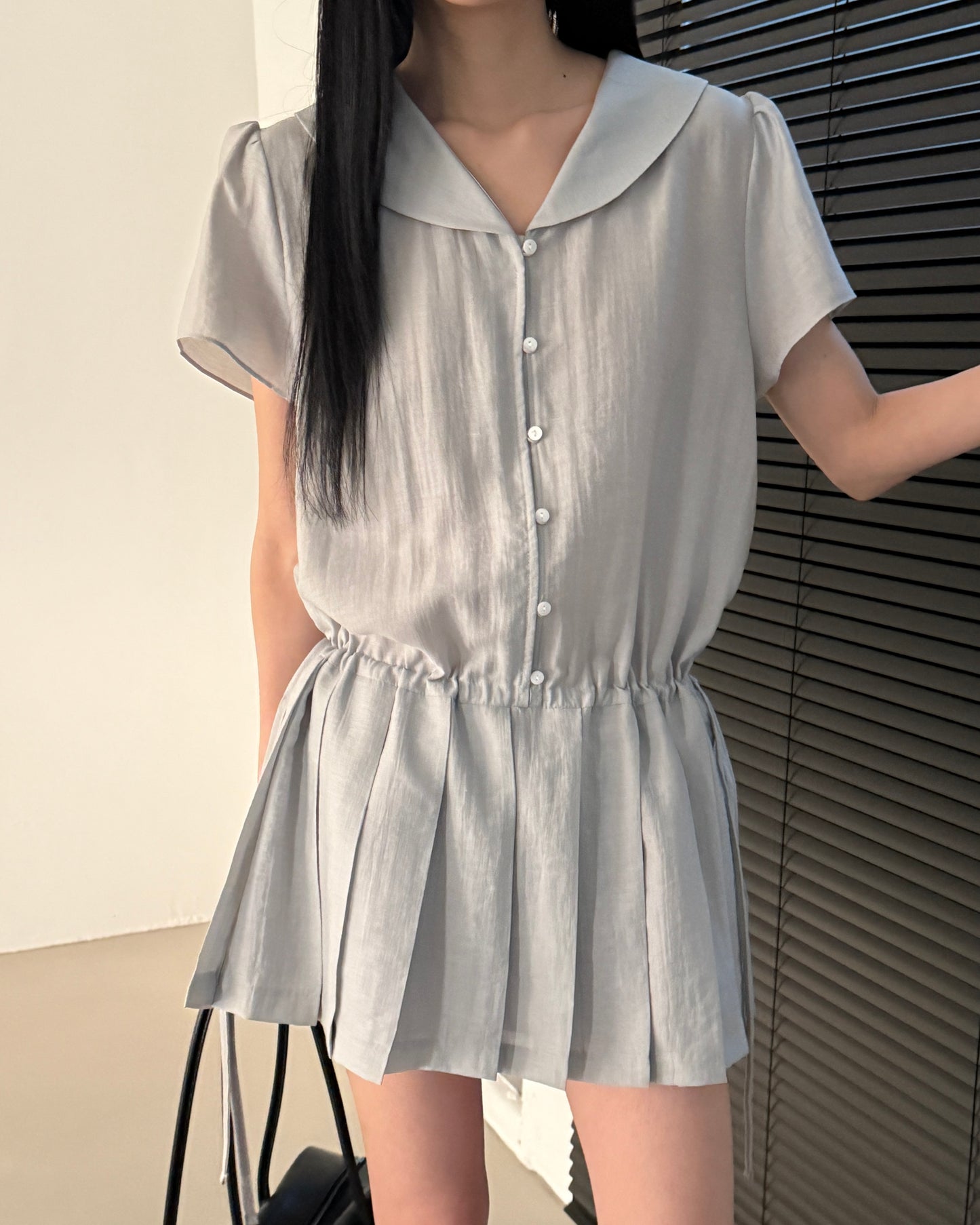 Pleated Sailor Collar Mini Dress