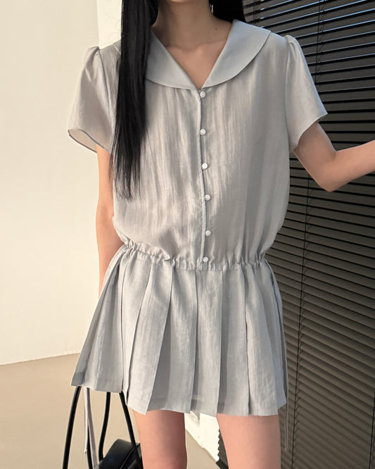 Pleated Sailor Collar Mini Dress