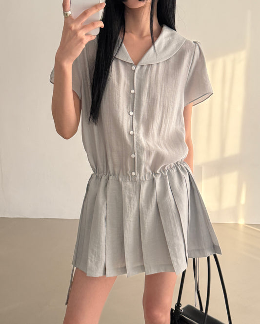Pleated Sailor Collar Mini Dress